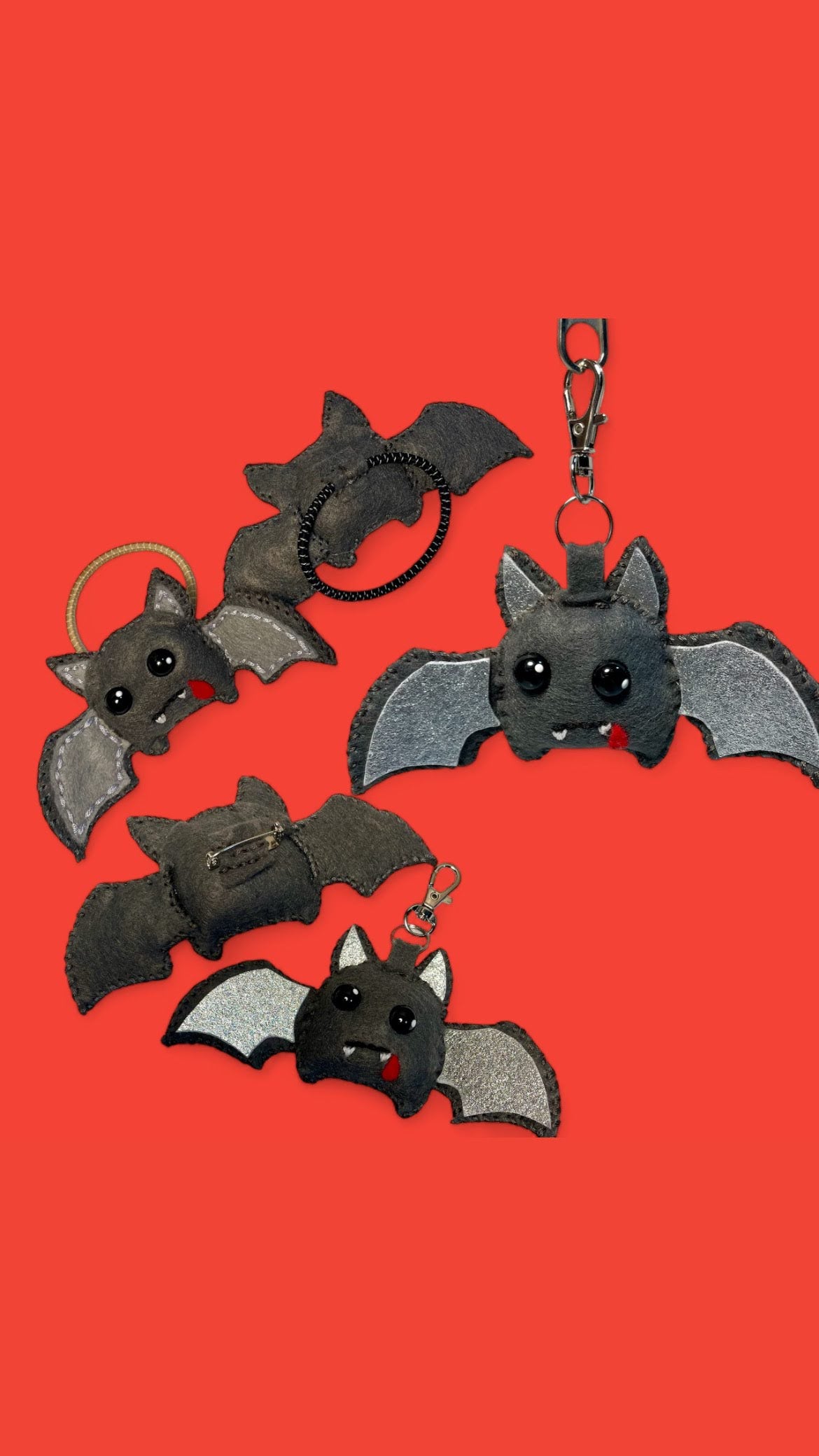 Bat Hair Tie, Magnet, Pin or Keychain